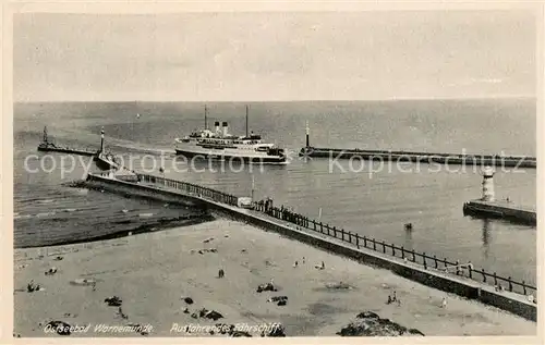 AK / Ansichtskarte Warnemuende_Ostseebad Ausfahrendes Faehrschiff Warnemuende_Ostseebad