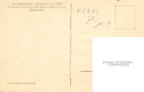 AK / Ansichtskarte Erzgebirge_Region Spitzbergbaude Baerenfels Speisesaal Erzgebirge Region