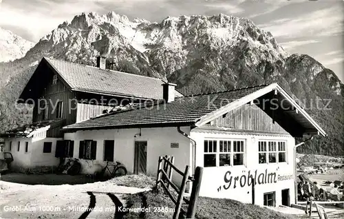 AK / Ansichtskarte Mittenwald_Bayern Groebl Alm mit Karwendel Mittenwald Bayern