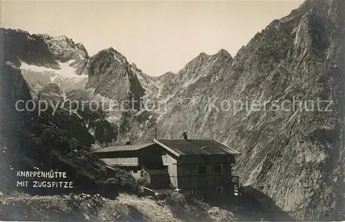 AK / Ansichtskarte Knappenhuette Hoellentalklamm mit Zugspitze Knappenhuette