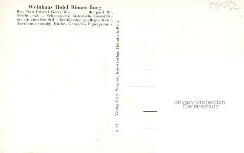 AK / Ansichtskarte Boppard_Rhein Weinhaus Hotel Roemer Burg Boppard Rhein