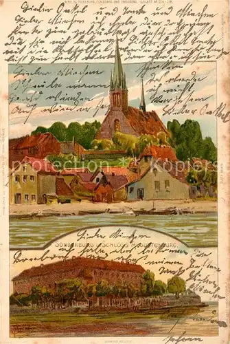 AK / Ansichtskarte Sonderburg Ansicht mit Kirche Schloss Augustenburg Kuenstlerkarte Sonderburg