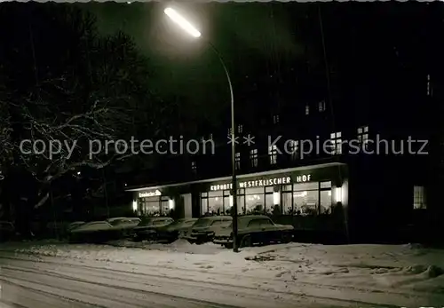 AK / Ansichtskarte Bad_Berleburg Kurhotel Westfaelischer Hof im Winter Nachtaufnahme Bad_Berleburg