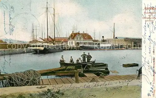 AK / Ansichtskarte Apenrade_Aabenraa Suederhafen mit Dampfschiffspavillon Segelschiff Apenrade Aabenraa