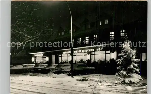 AK / Ansichtskarte Bad_Berleburg Kurhotel Westfaelischer Hof im Winter Nachtaufnahme Bad_Berleburg