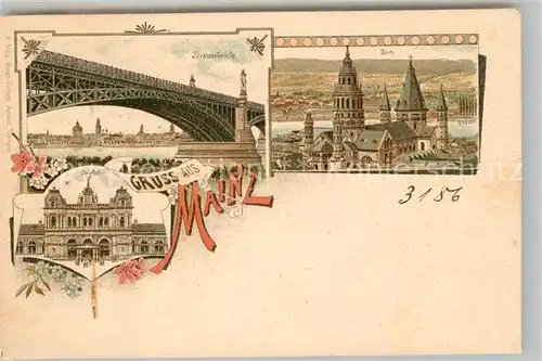 AK / Ansichtskarte Mainz_Rhein Strassenbruecke Dom Bahnhof Litho Deutsche Reichspost Mainz Rhein