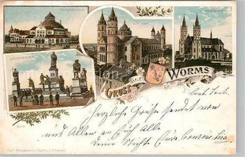 AK / Ansichtskarte Worms_Rhein Festspielhaus Lutherdenkmal Dom Liebfrauenkirche Litho Deutsche Reichspost Worms Rhein