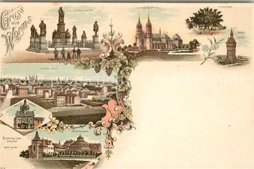 AK / Ansichtskarte Worms_Rhein Lutherdenkmal Museum Festspielhaus Kirche Wasserturm Litho Deutsche Reichspost Worms Rhein