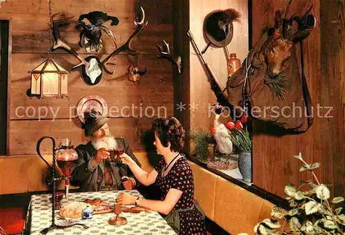 AK / Ansichtskarte Jagd Hirschgeweihe Weidmannsheil Hotel Tyrol Obsteig  