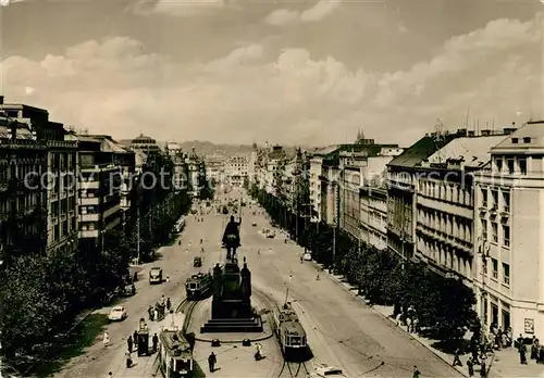 AK / Ansichtskarte Strassenbahn Prag Wenzelsplatz Denkmal Myslbek 