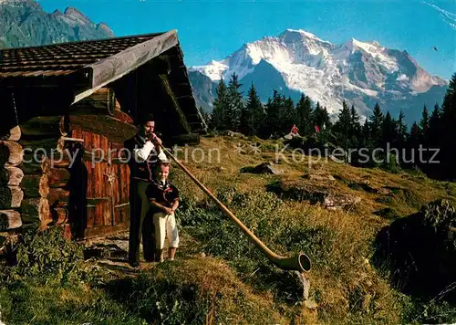 AK / Ansichtskarte Alphorn Alphornblaeser Wengen Sennenbub Jungfrau 