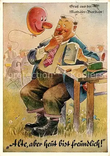 AK / Ansichtskarte Bier Humor Luftballon Zigarre Hut 