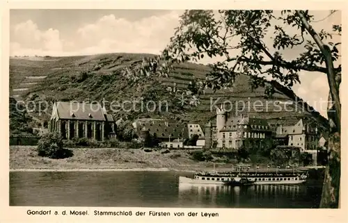 AK / Ansichtskarte Gondorf_Mosel Schloss von der Leyen Dampfer Gondorf Mosel