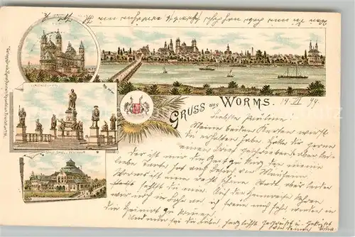 AK / Ansichtskarte Worms_Rhein Dom Lutherdenkmal Festspielhaus Stadtpanorama Rheinbruecke Litho Deutsche Reichspost Worms Rhein