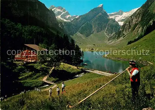 AK / Ansichtskarte Alphorn Alphornblaeser Seealpsee Altmann Rotsteinpass Saentis 