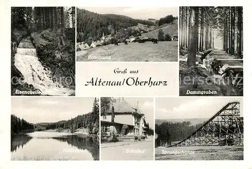 AK / Ansichtskarte Altenau_Harz Eisenquelle Dammgraben Sprungschanze Bahnhof Altenau Harz