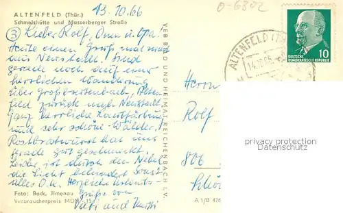 AK / Ansichtskarte Altenfeld_Thueringen Schmelzhuette Masserberger Strasse Altenfeld Thueringen