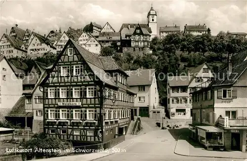 AK / Ansichtskarte Altensteig_Schwarzwald Altstadt Fachwerkhaeuser Hotel Waldhorn Blick zur Kirche Altensteig_Schwarzwald