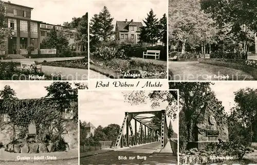 AK / Ansichtskarte Bad_Dueben Heilbad Anlagen Kurpark Gustav Adolf Stein Burg Bluecherstein Bad_Dueben