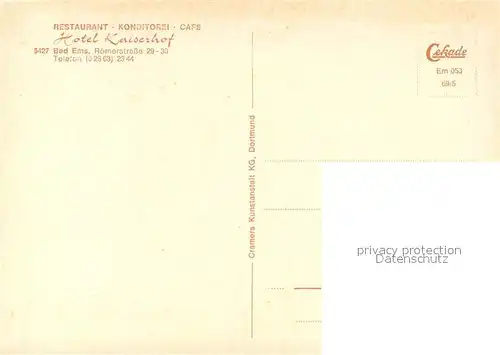 AK / Ansichtskarte Bad_Ems Restaurant Konditorei Cafe Hotel Kaiserhof Bad_Ems