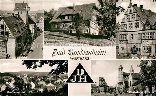 AK / Ansichtskarte Bad_Gandersheim Rathaus Jugendherberge Ehem Abtei Panorama Stiftskirche Rathaus Bad_Gandersheim