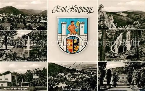 AK / Ansichtskarte Bad_Harzburg Total Rabenklippen Brocken Kurpark Talstation Bergbahn Kurhaus Radau Wasserfall Bad_Harzburg
