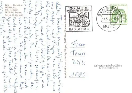 AK / Ansichtskarte Bad_Steben Cafe Mordlau Gastraeume Bar Bad_Steben