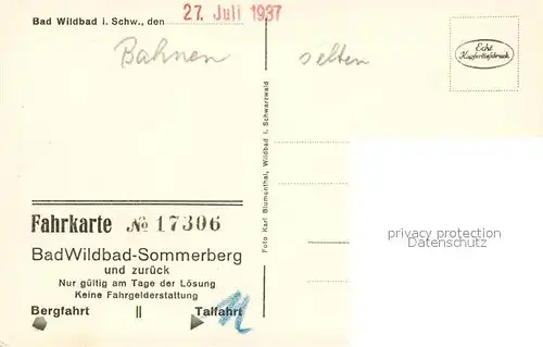 AK / Ansichtskarte Bad_Wildbad Sommerberg Kepler Stern Aussichtsturm Sonnenwarte Blick ins Enztal Fahrkarte No. 17306 Kupfertiefdruck Bad_Wildbad