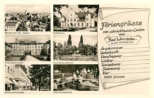 AK / Ansichtskarte Bad_Woerishofen Stadtblick Kurhaus Kneippianum Kneippdenkmal Kurpromenade Wassertretplatz Bad_Woerishofen