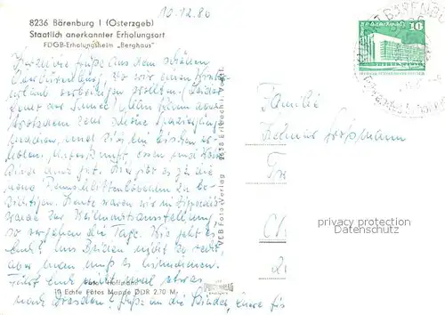 AK / Ansichtskarte Baerenburg_Sachsen FDGB Erholungsheim Berghaus Baerenburg Sachsen