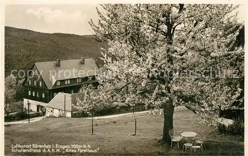 AK / Ansichtskarte Baerenfels_Erzgebirge Schullandhaus der A.H.M. Altes Forsthaus Baumbluete Baerenfels Erzgebirge