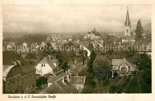 AK / Ansichtskarte Bensheim_Bergstrasse Stadtpanorama mit Darmstaedter Strasse Kirche Bensheim_Bergstrasse