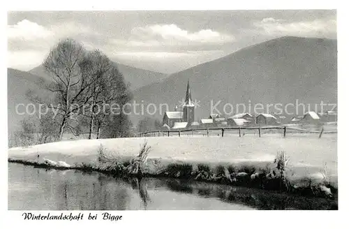 AK / Ansichtskarte Bigge Winterlandschaft Kirche Bigge