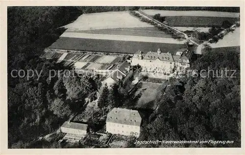 AK / Ansichtskarte Bingen_Rhein Jagdschloss Niederwalddenkmal Fliegeraufnahme Bingen Rhein