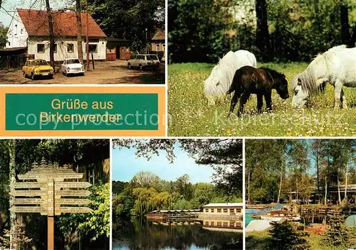 AK / Ansichtskarte Birkenwerder HOG Briesekrug Ponyzucht Wanderwegweiser Gaststaette Boddensee Bootshafen Havel Birkenwerder