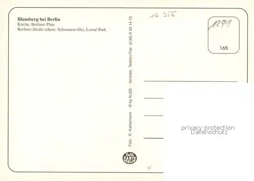 AK / Ansichtskarte Blumberg_Ahrensfelde Kirche Berliner Platz Berliner Strasse Lenne Park Blumberg Ahrensfelde