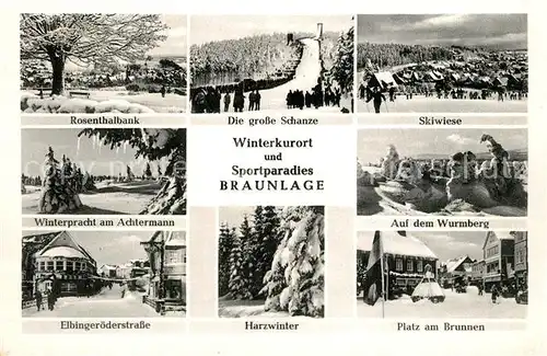 AK / Ansichtskarte Braunlage Rosenthalbank grosse Schanze Skiwiese Wurmberg Achtermann Winter Braunlage