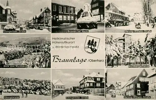 AK / Ansichtskarte Braunlage Elbingeroeder Strasse Brunnen bei Nacht uebungswiese Winter Braunlage