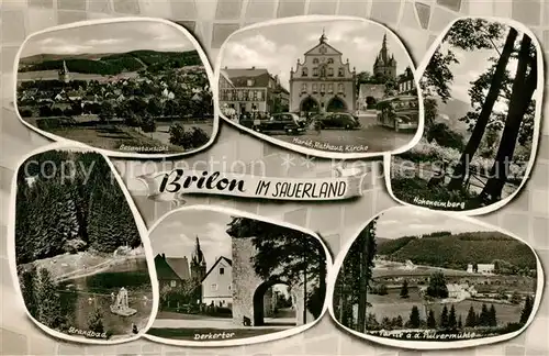 AK / Ansichtskarte Brilon Strandbad Derkertor Markt Rathaus Kirche Brilon