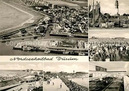 AK / Ansichtskarte Buesum_Nordseebad Wellenbad Hafen Fliegeraufnahme Leuchtturm Strand Buesum_Nordseebad