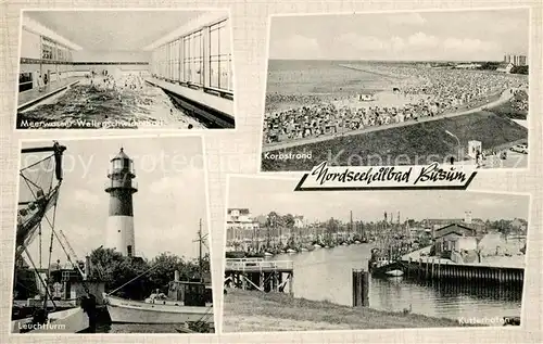 AK / Ansichtskarte Buesum_Nordseebad Korbstrand Wellenschwimmbad Leuchtturm Buesum_Nordseebad