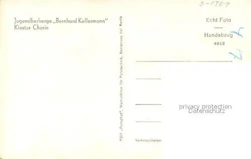 AK / Ansichtskarte Chorin Kloster Chorin Jugendherberge Bernhard Kellermann Chorin