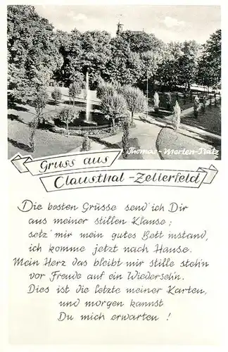 AK / Ansichtskarte Clausthal Zellerfeld Thomas Merten Platz Brunnen Gedicht Clausthal Zellerfeld