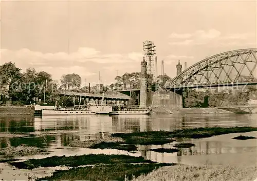 AK / Ansichtskarte Dampfer_Seitenrad Riesa Elbbruecke  