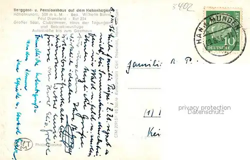 AK / Ansichtskarte Dransfeld Berggasthaus Pensionshaus auf dem Hohenhagen Dransfeld