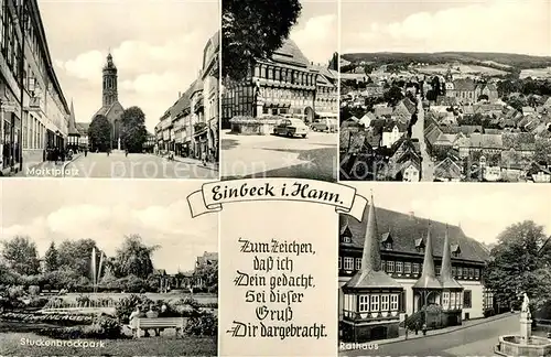 AK / Ansichtskarte Einbeck_Niedersachsen Marktplatz Brunnen Ortsblick Stuckenbrockpark Rathaus Einbeck Niedersachsen