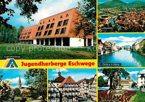 AK / Ansichtskarte Eschwege Jugendherberge Rathaus Schloss Neustaedter Kirche Fliegeraufnahme Eschwege