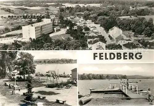 AK / Ansichtskarte Feldberg_Mecklenburg Badesteg Haussee Spielplatz Panorama Feldberg_Mecklenburg