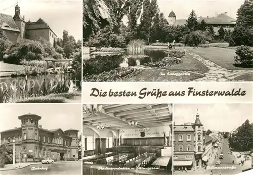 AK / Ansichtskarte Finsterwalde Schlossgarten Bahnhof Thaelmannstrasse  Finsterwalde