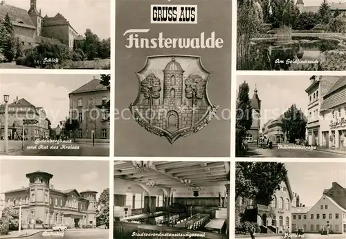 AK / Ansichtskarte Finsterwalde Schloss Goldfischteich Gutenberghaus Rat des Kreises Bahnhof Finsterwalde